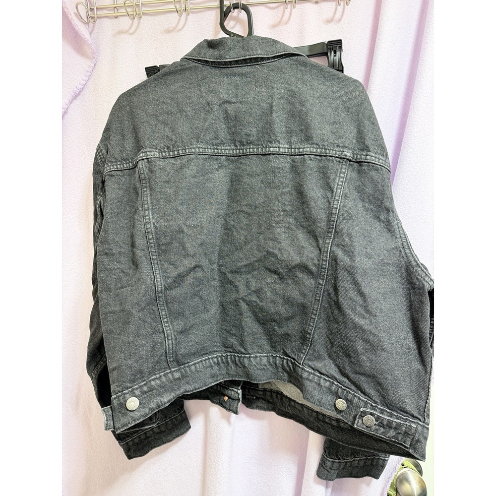 Old Navy Women's Black Wash 2XL Classic Cropped Denim Trucker Jacket Distressed - Picture 10 of 10